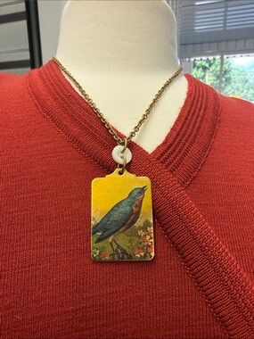 Bird Pendant Necklace - Yellow & Blue Bird Design